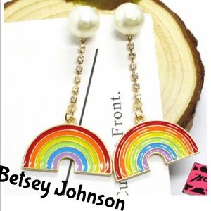 Betsey Johnson Color Enamel Rainbow Pearl Earrings